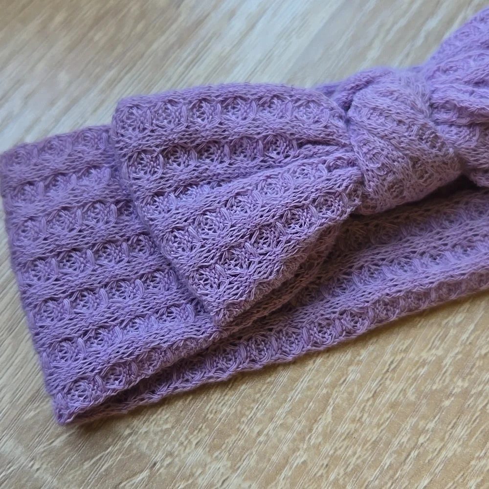 Boho Baby Girl Waffle Knit Bowknot Headband Hair Band Kids Lavender Headwrap